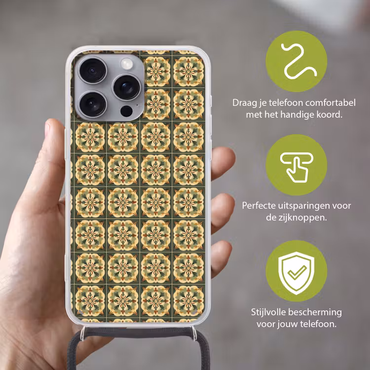 Ornament - Patroon - Groen Hoesje iPhone 16 Pro Max met koord klein 804 -sfeer2_NL