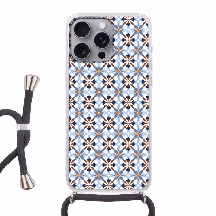 Ornament - Tegel - Kleurrijk Hoesje iPhone 16 Pro Max met koord klein 804 -3d