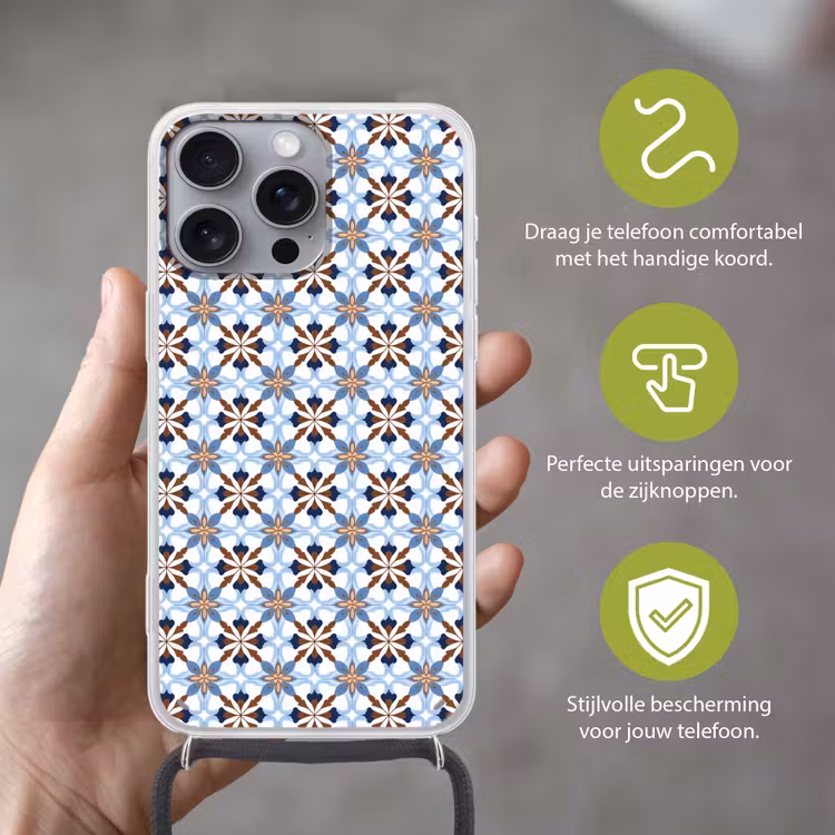 Ornament - Tegel - Kleurrijk Hoesje iPhone 16 Pro Max met koord klein 804 -sfeer2_NL