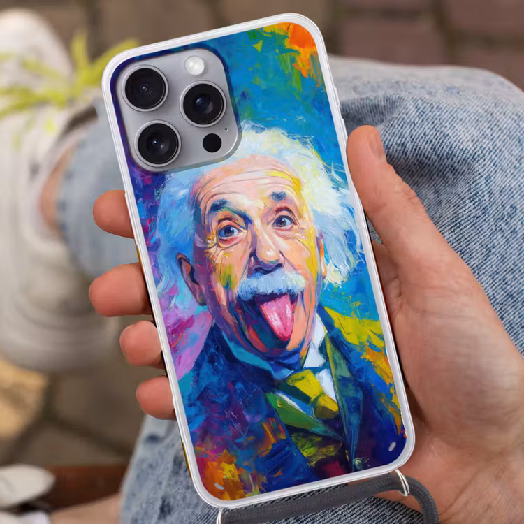 Oude man - Expressief - Kleurrijk Hoesje iPhone 16 Pro Max met koord klein -sfeer3