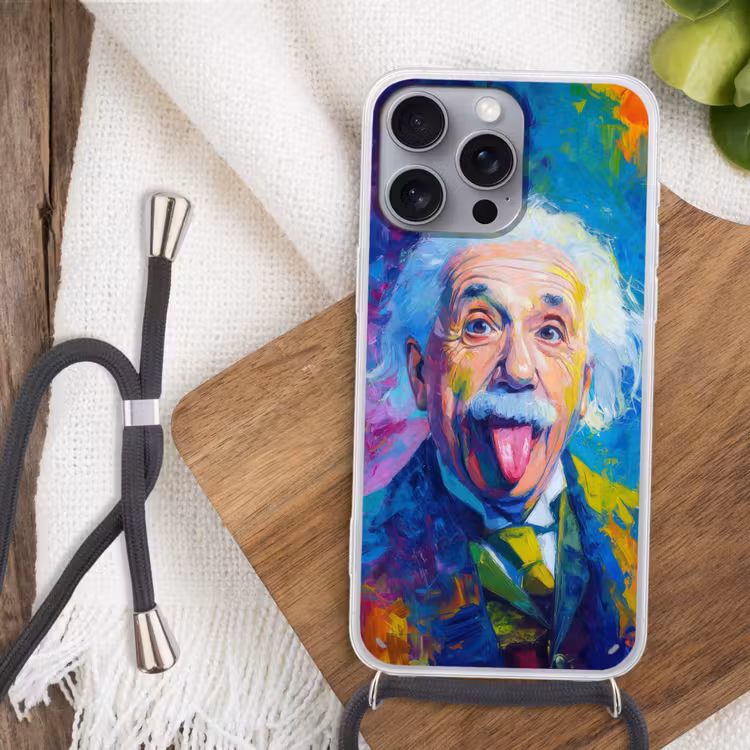 Oude man - Expressief - Kleurrijk Hoesje iPhone 16 Pro Max met koord klein -sfeer4