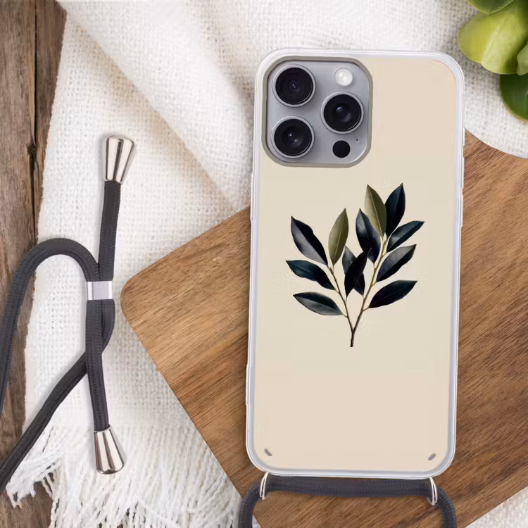 Ovaal - Olijfgroen - Simpel Hoesje iPhone 16 Pro Max met koord klein -sfeer4