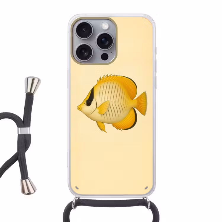 Ovaal - Vis - Geel - Schubben Hoesje iPhone 16 Pro Max met koord klein -3d