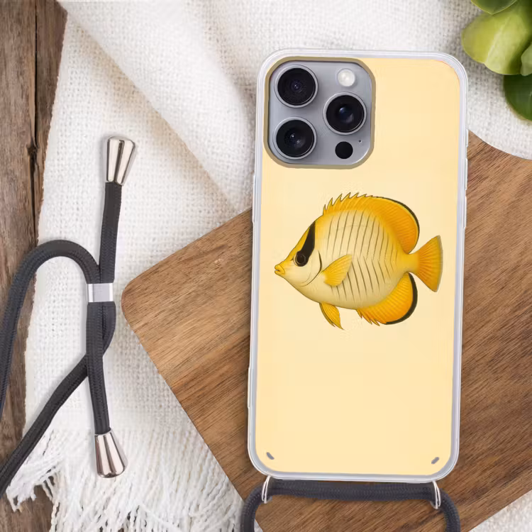 Ovaal - Vis - Geel - Schubben Hoesje iPhone 16 Pro Max met koord klein -sfeer4