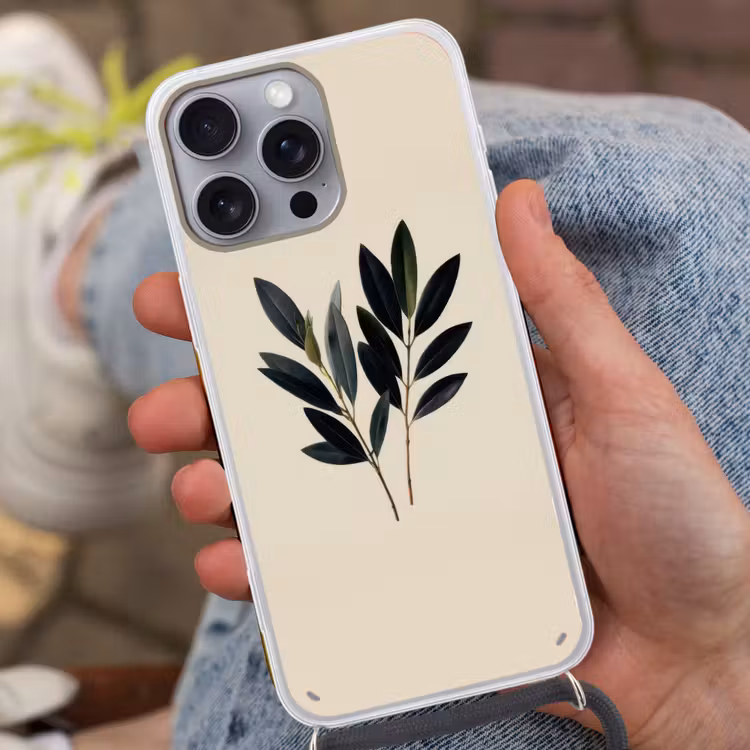 Ovaalvormige bladeren - Diep groen - Symmetrisch Hoesje iPhone 16 Pro Max met koord klein -sfeer3
