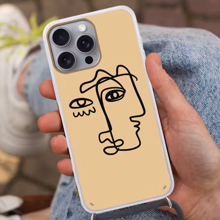 Overlappende profielen - Lichtbruin - Zwart Hoesje iPhone 16 Pro Max met koord klein -sfeer3