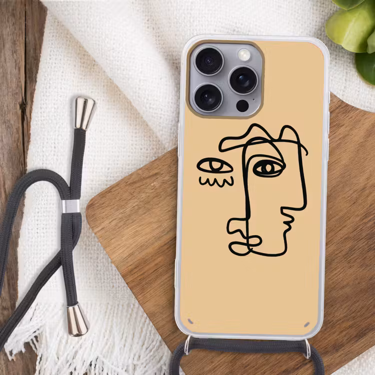 Overlappende profielen - Lichtbruin - Zwart Hoesje iPhone 16 Pro Max met koord klein -sfeer4