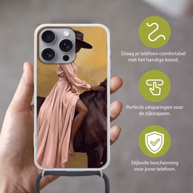 Paard - Klassiek - Oker Hoesje iPhone 16 Pro Max met koord klein -sfeer2_NL