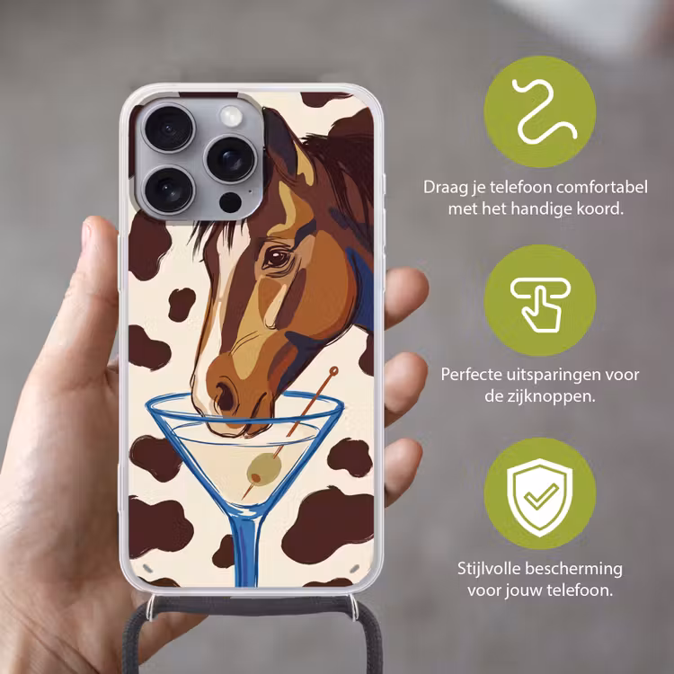 Paard - Martini - Dieren - Abstract - Bruin Hoesje iPhone 16 Pro Max met koord klein -sfeer2_NL