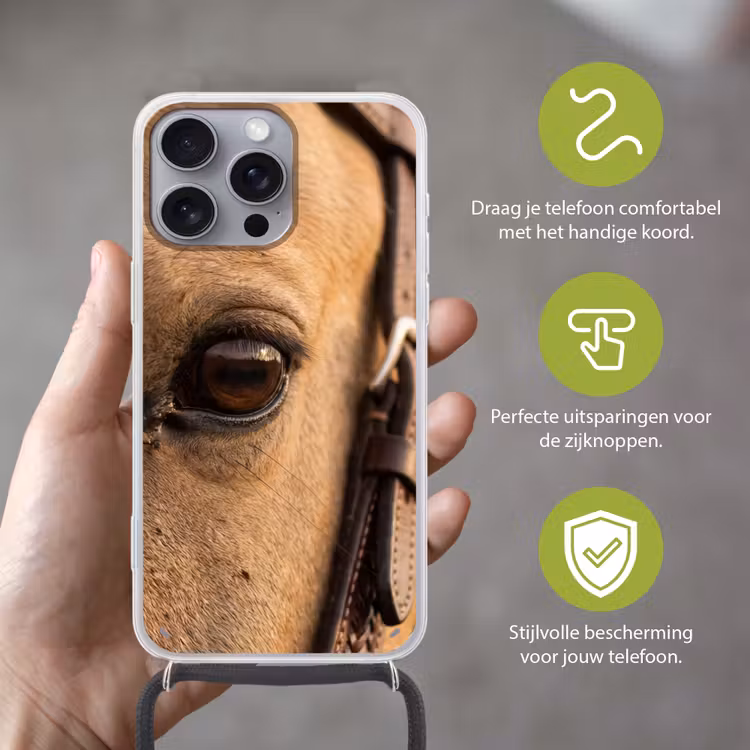 Paard - Oog - Bruin Hoesje iPhone 16 Pro Max met koord klein -sfeer2_NL