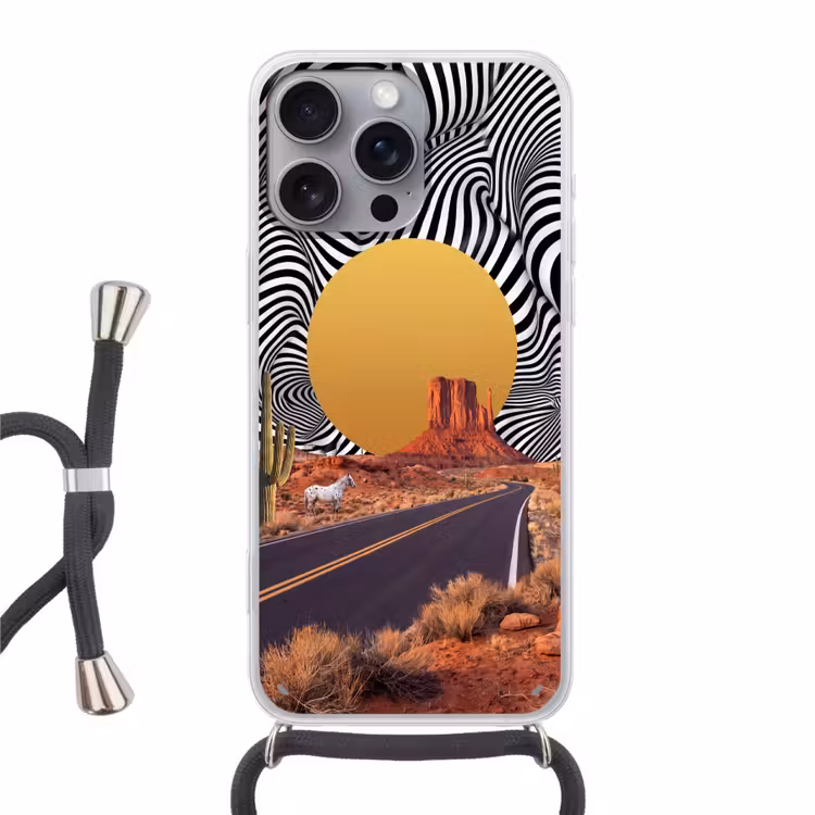 Telefoonhoesje met koord - Paard - Woestijn - Natuur - Paard - Woestijn - Natuur Hoesje iPhone 16 Pro Max met koord klein