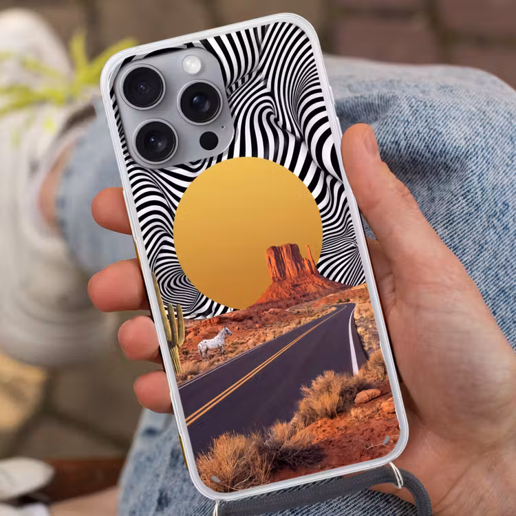 Telefoonhoesje met koord - Paard - Woestijn - Natuur - Paard - Woestijn - Natuur Hoesje iPhone 16 Pro Max met koord klein