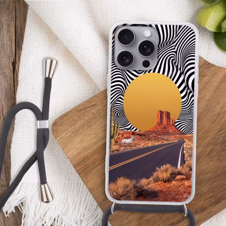 Telefoonhoesje met koord - Paard - Woestijn - Natuur - Paard - Woestijn - Natuur Hoesje iPhone 16 Pro Max met koord klein