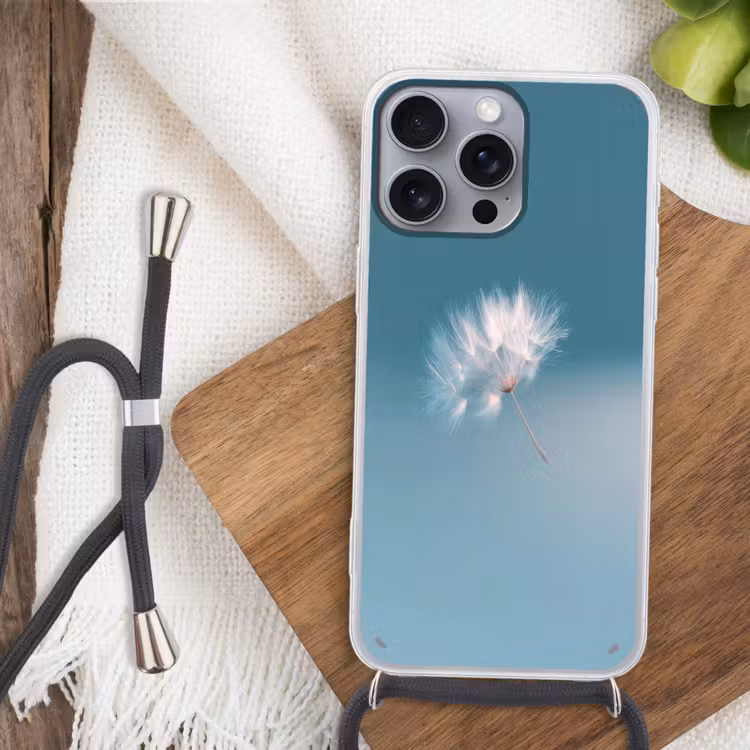 Paardenbloempluisje - Blauw - Lucht Hoesje iPhone 16 Pro Max met koord klein -sfeer4