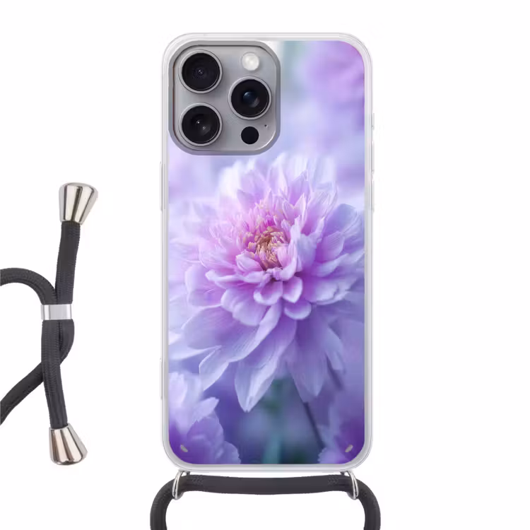 Paars - Dahlia - Dromerig Hoesje iPhone 16 Pro Max met koord klein -3d