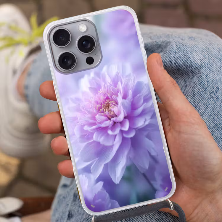 Paars - Dahlia - Dromerig Hoesje iPhone 16 Pro Max met koord klein -sfeer3