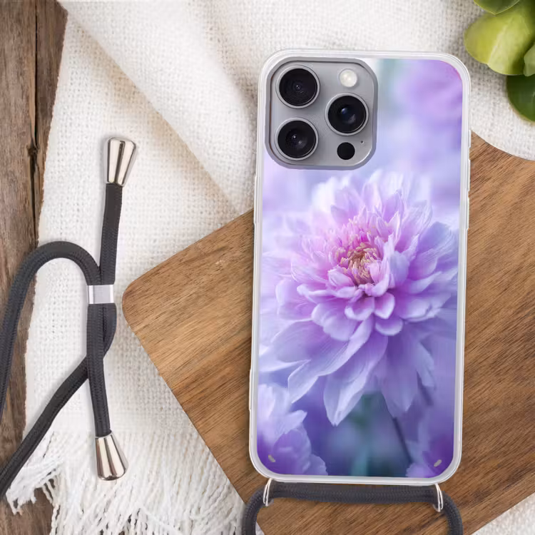Paars - Dahlia - Dromerig Hoesje iPhone 16 Pro Max met koord klein -sfeer4
