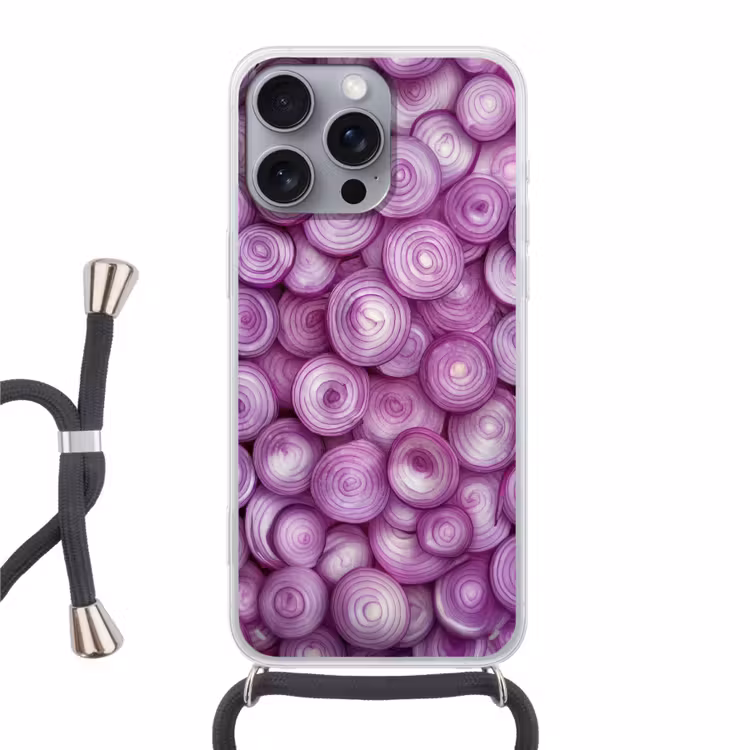 Paars - Uien - Close up Hoesje iPhone 16 Pro Max met koord klein -3d
