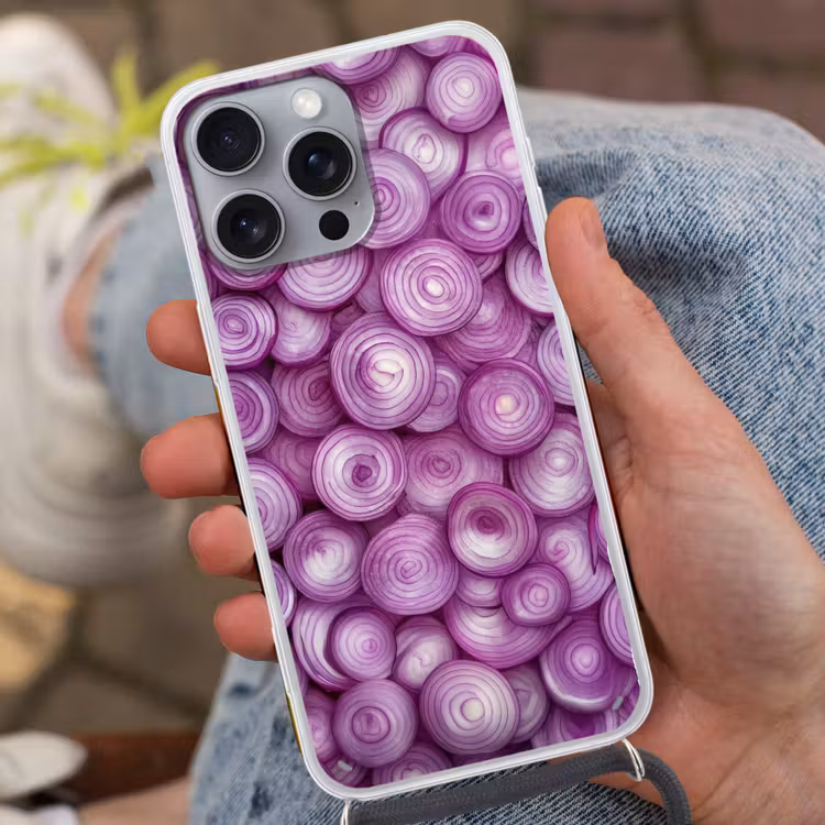Paars - Uien - Close up Hoesje iPhone 16 Pro Max met koord klein -sfeer3
