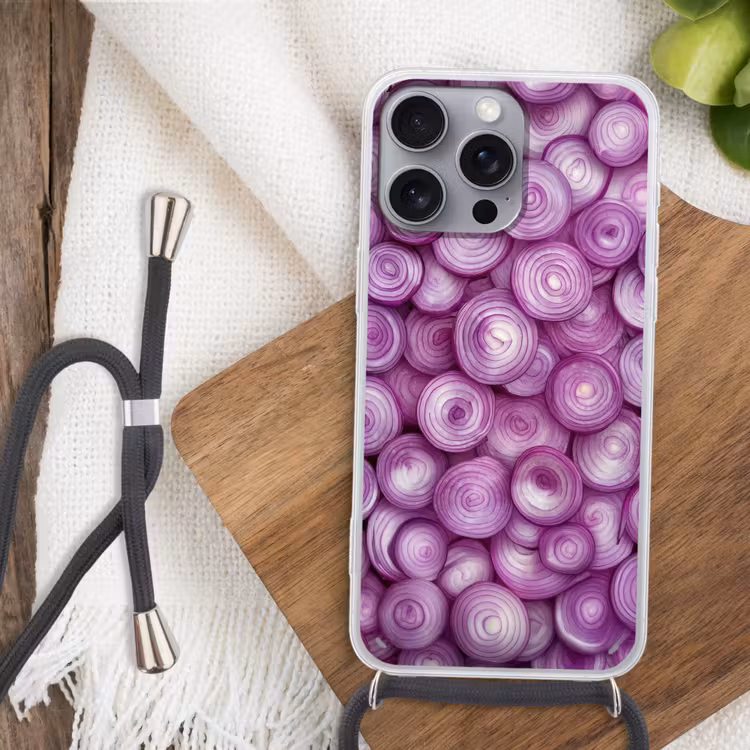 Paars - Uien - Close up Hoesje iPhone 16 Pro Max met koord klein -sfeer4