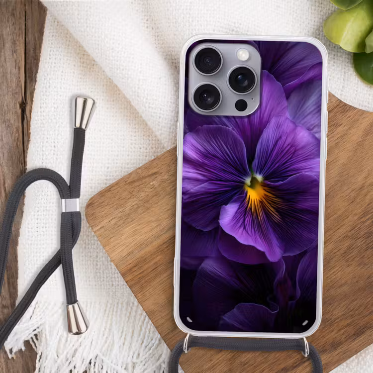 Paars - Viool - Diepte Hoesje iPhone 16 Pro Max met koord klein -sfeer4