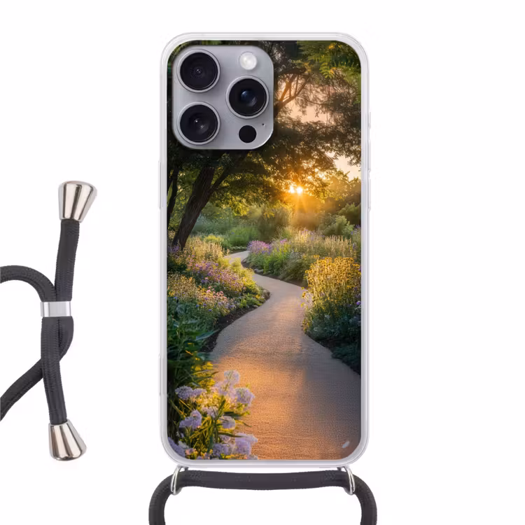 Pad - Bloemen - Park Hoesje iPhone 16 Pro Max met koord klein -3d