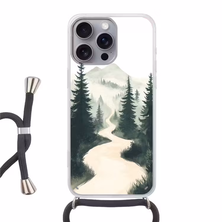Pad - Bomen - Bos - Illustratie Hoesje iPhone 16 Pro Max met koord klein -3d