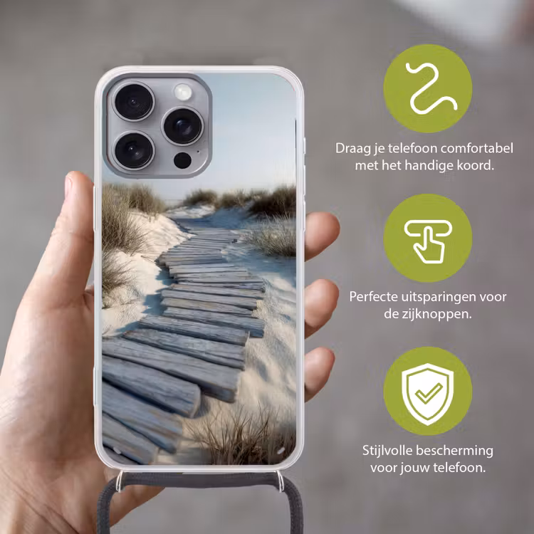 Pad - Planken - Duinen - Gras Hoesje iPhone 16 Pro Max met koord klein -sfeer2_NL