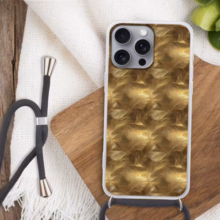 Palm - Waaier - Goud Hoesje iPhone 16 Pro Max met koord klein 804 -sfeer4