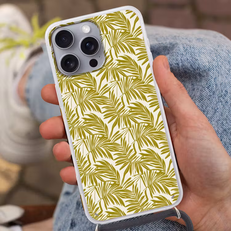 Palmblad - Patroon - Groen Hoesje iPhone 16 Pro Max met koord klein 804 -sfeer3