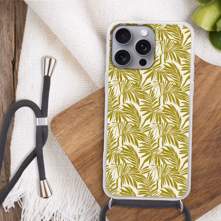 Palmblad - Patroon - Groen Hoesje iPhone 16 Pro Max met koord klein 804 -sfeer4