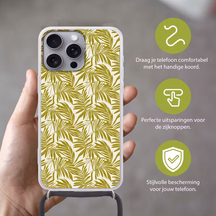 Palmblad - Patroon - Groen Hoesje iPhone 16 Pro Max met koord klein 804 -sfeer2_NL