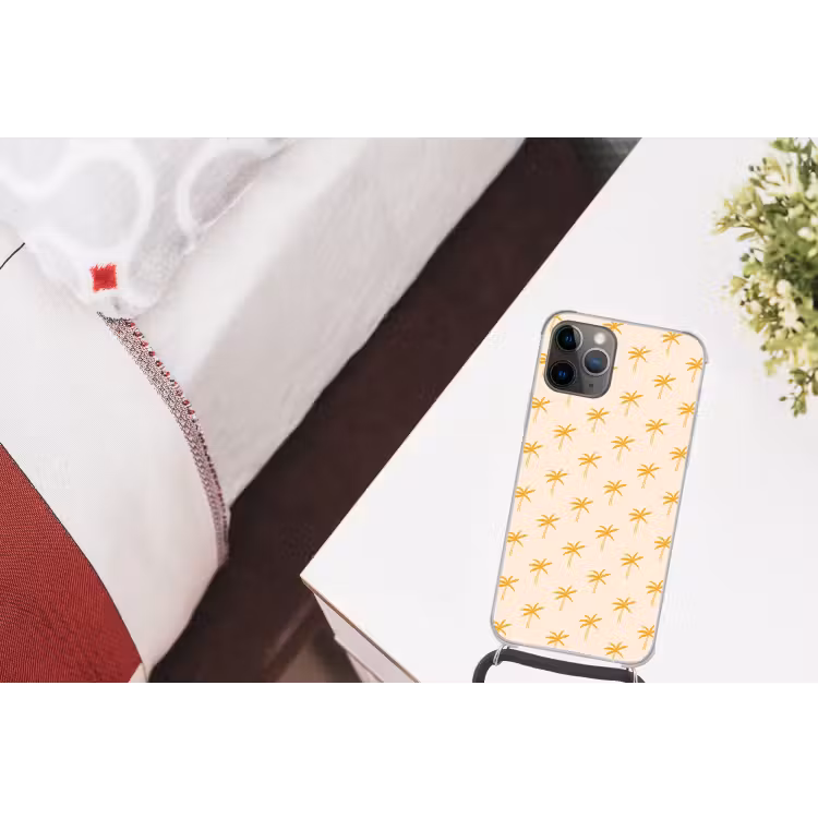 Palmbomen - Beige - Oranje - Patroon - Zomer Hoesje iPhone 12 Pro met koord klein -kamer