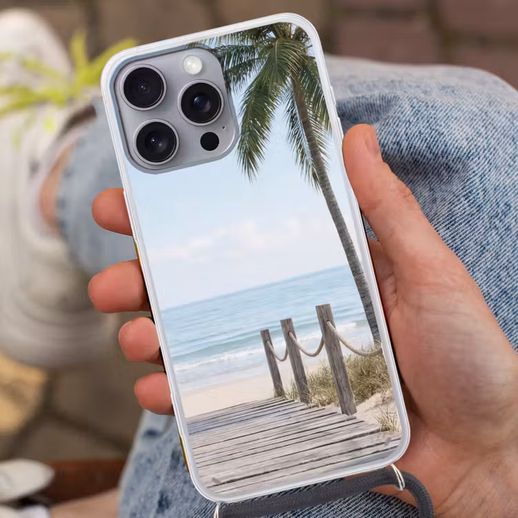 Palmbomen - Pad - Horizon Hoesje iPhone 16 Pro Max met koord klein -sfeer3