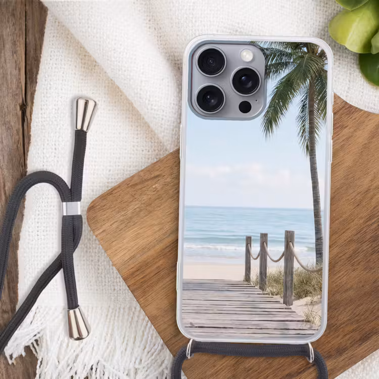 Palmbomen - Pad - Horizon Hoesje iPhone 16 Pro Max met koord klein -sfeer4