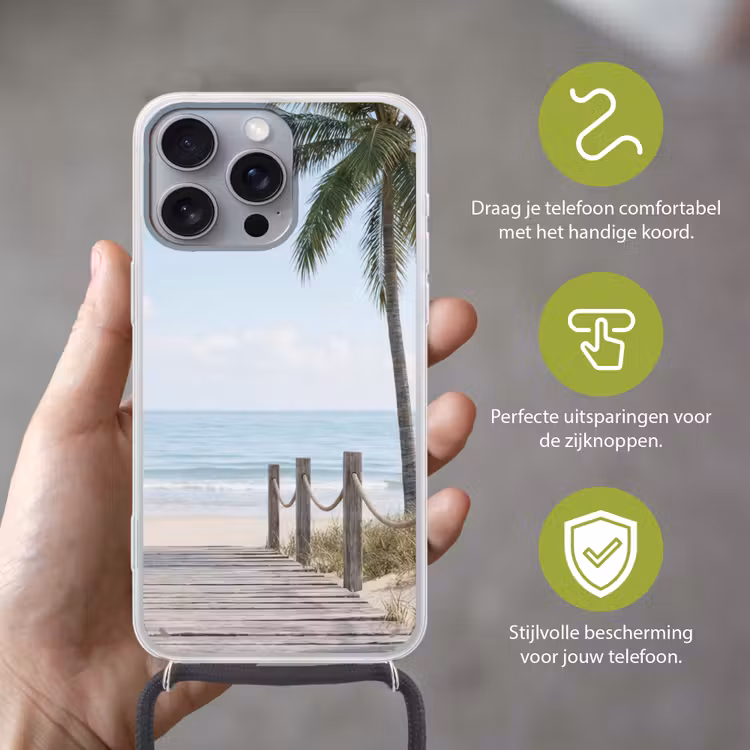 Palmbomen - Pad - Horizon Hoesje iPhone 16 Pro Max met koord klein -sfeer2_NL