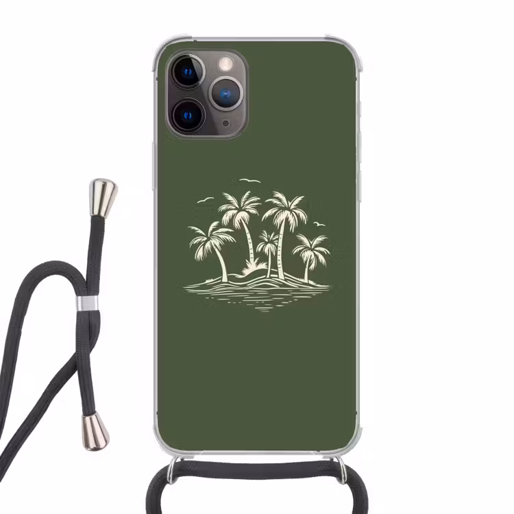 Palmbomen - Strand - Groen - Beige - Tropisch Hoesje iPhone 12 Pro met koord klein -3d