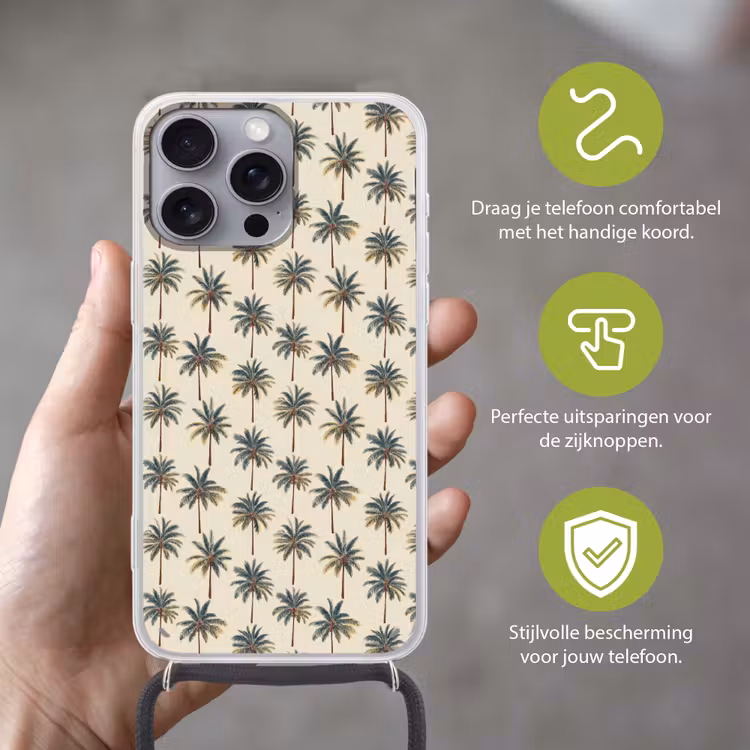 Palmbomen - Tropisch - Groen Hoesje iPhone 16 Pro Max met koord klein 804 -sfeer2_NL