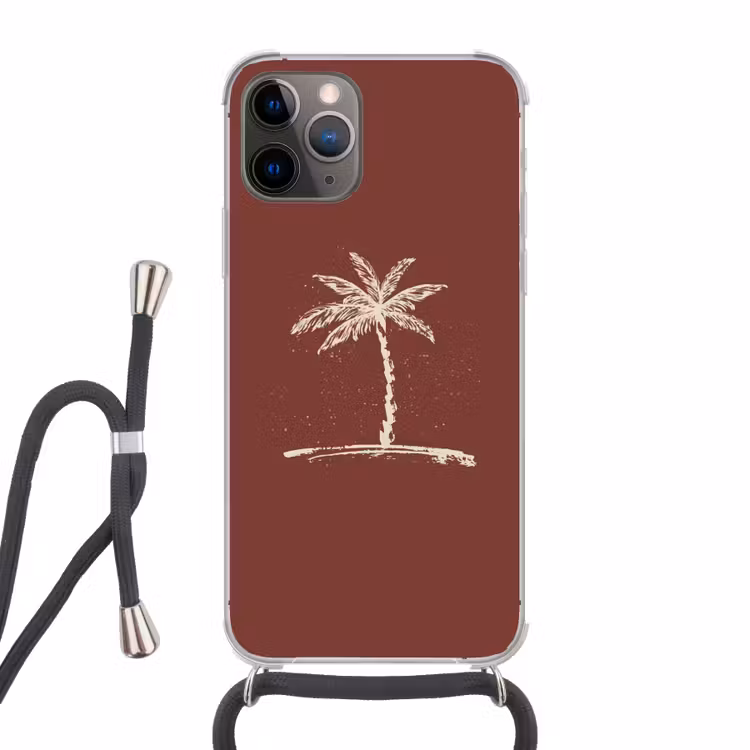 Palmboom - Beige - Rood - Tropisch Hoesje iPhone 12 Pro met koord klein -3d