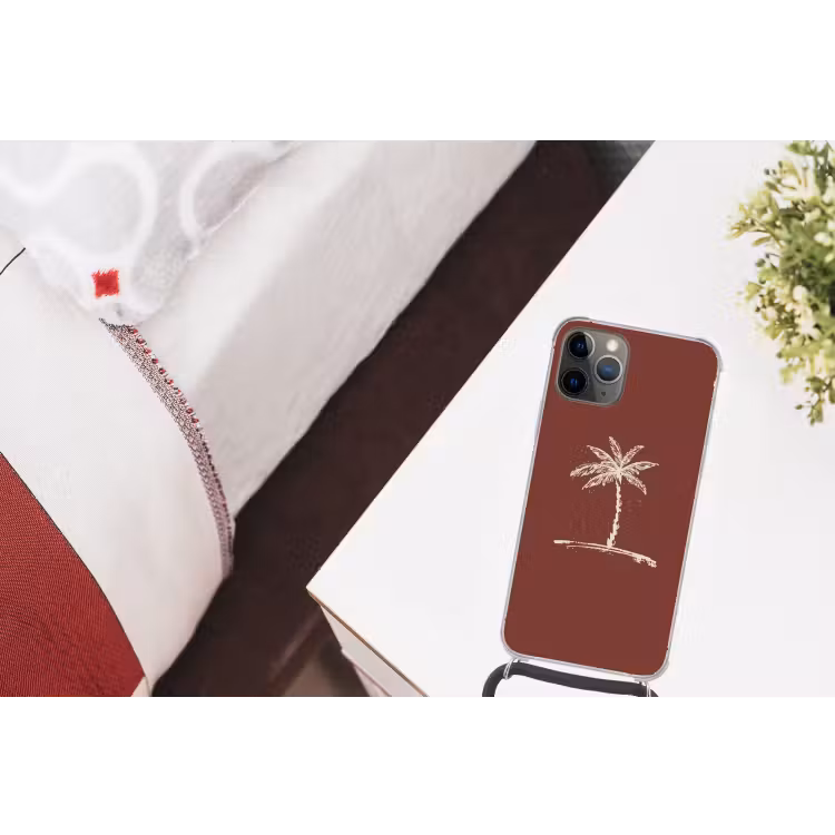Palmboom - Beige - Rood - Tropisch Hoesje iPhone 12 Pro met koord klein -kamer
