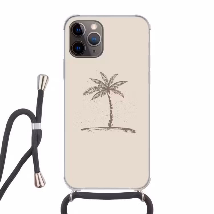 Palmboom - Bruin - Beige - Tropisch Hoesje iPhone 12 Pro met koord klein -3d