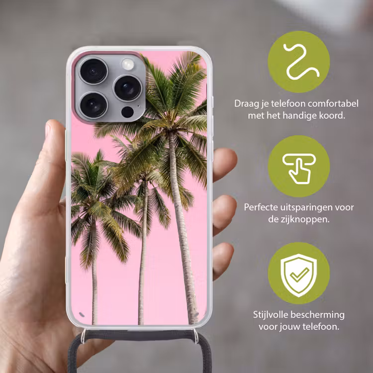 Palmboom - Tropisch - Pink Hoesje iPhone 16 Pro Max met koord klein -sfeer2_NL