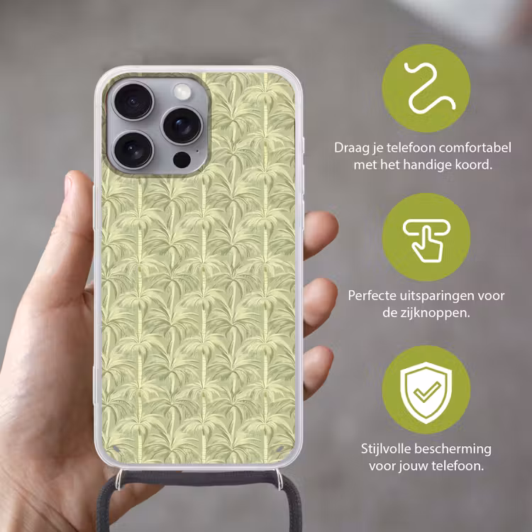 Palmwoud - Tropisch - Groen Hoesje iPhone 16 Pro Max met koord klein 804 -sfeer2_NL