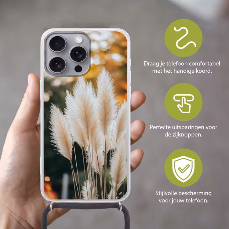 Pampasgras - Pluimen - Sierlijk Hoesje iPhone 16 Pro Max met koord klein -sfeer2_NL