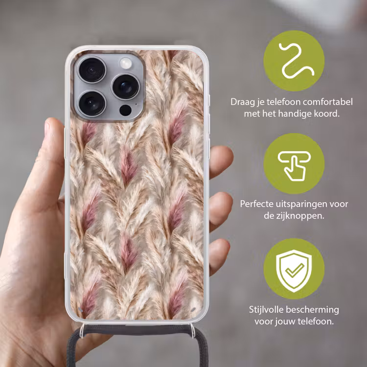 Pampasgras - Pluizig - Kleurrijk Hoesje iPhone 16 Pro Max met koord klein 804 -sfeer2_NL