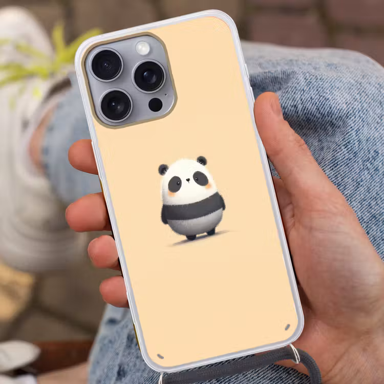 Panda - Beige - Minimalistisch Hoesje iPhone 16 Pro Max met koord klein -sfeer3