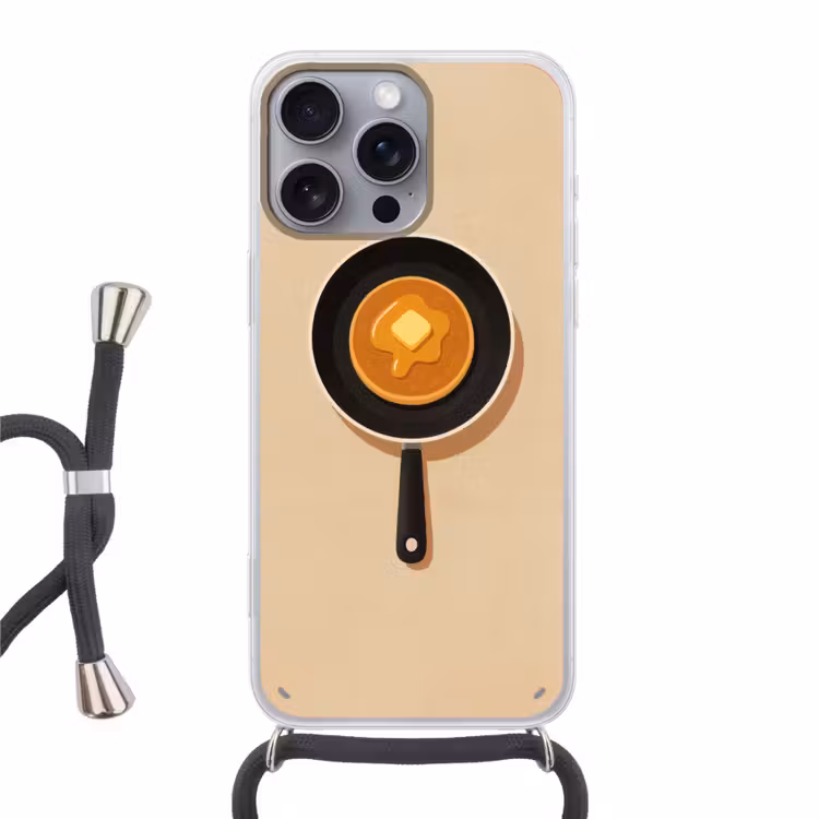 Pannenkoek - Koekenpan - Boter - Minimalistisch Hoesje iPhone 16 Pro Max met koord klein -3d