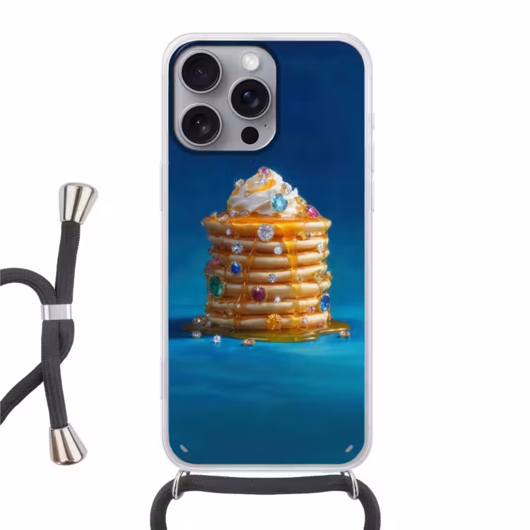 Pannenkoeken - Steentjes - Glitter - Slagroom Hoesje iPhone 16 Pro Max met koord klein -3d