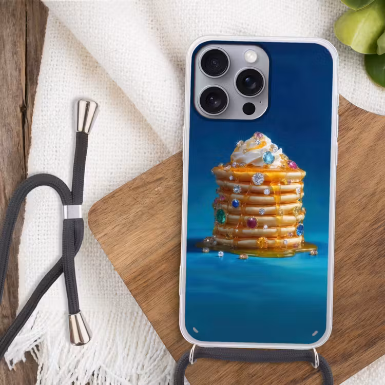 Pannenkoeken - Steentjes - Glitter - Slagroom Hoesje iPhone 16 Pro Max met koord klein -sfeer4