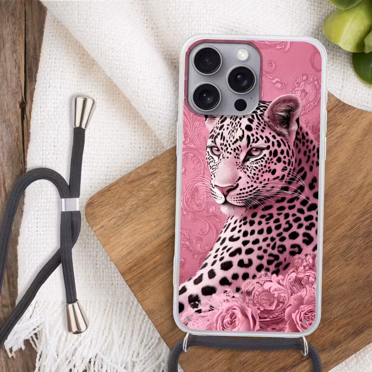 Panter - Luxe - Roze Hoesje iPhone 16 Pro Max met koord klein -sfeer4